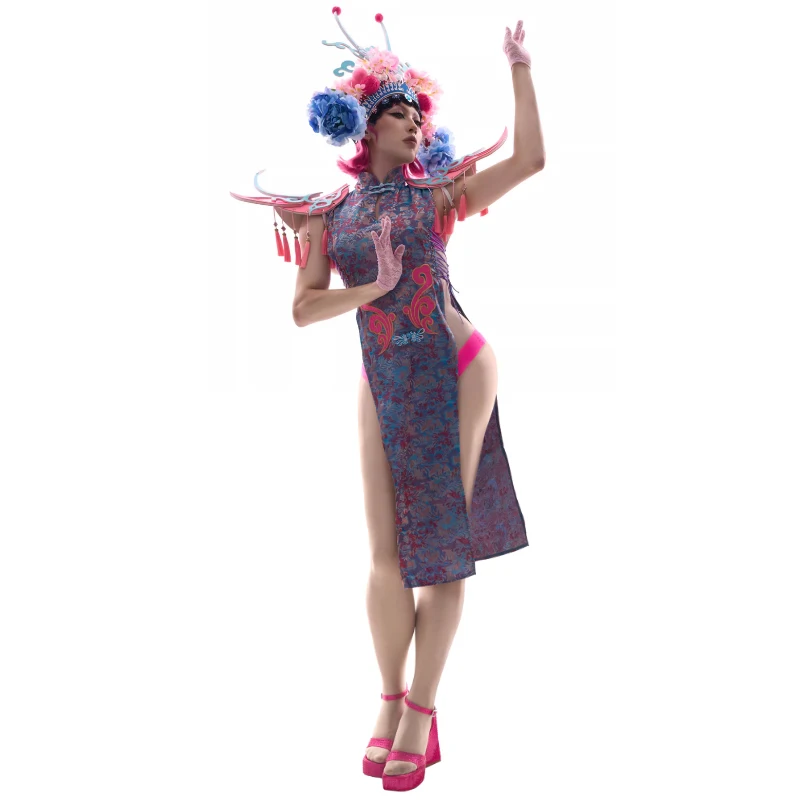 Gogo Dancer Clothing Chinese Style Flying Shoulder Cheongsam Singer Performance Dresses Women Festival Clothing