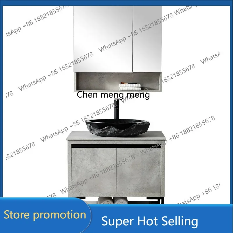 

A17 Bathroom cabinet combination Modern simple Nordic floor-to-ceiling washbasin cabinet Bathroom solid wood