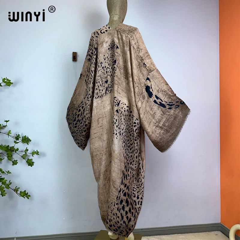 WINYI Summer Bohemian leopard print Beach Wear Swim Suit Cover up Europe women Cardigan colorful sexy Holiday long Sleeve Kimono