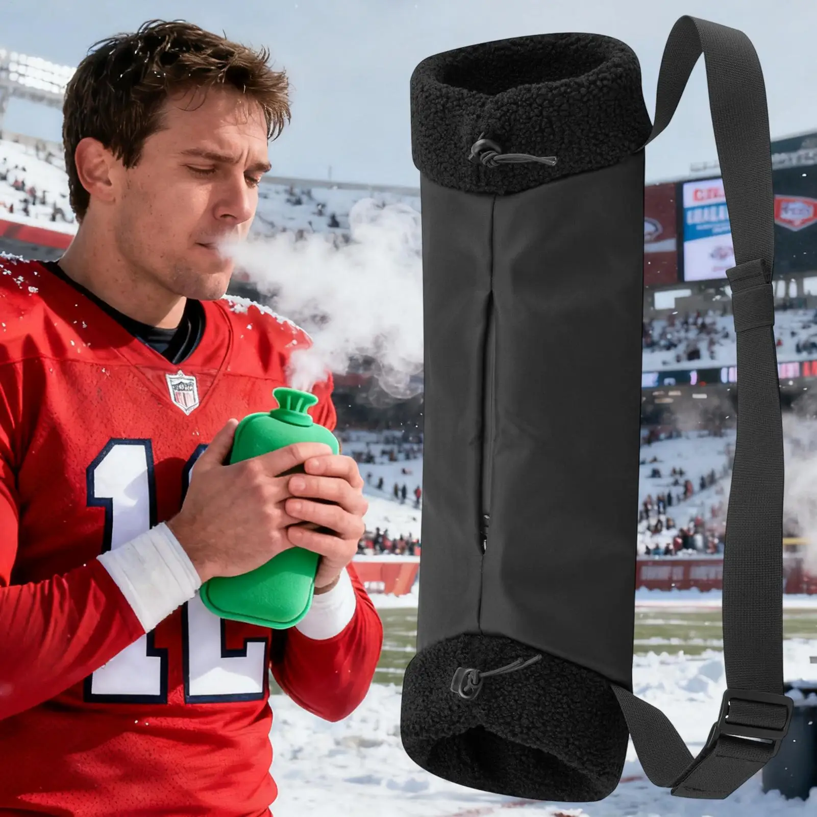 Fußball-Handwärmer-Beutel, verstellbarer Wintermuff mit Umhängeband und Reißverschlusstasche für kaltes Wetter, Camping, Jagd, Outdoor-Sport