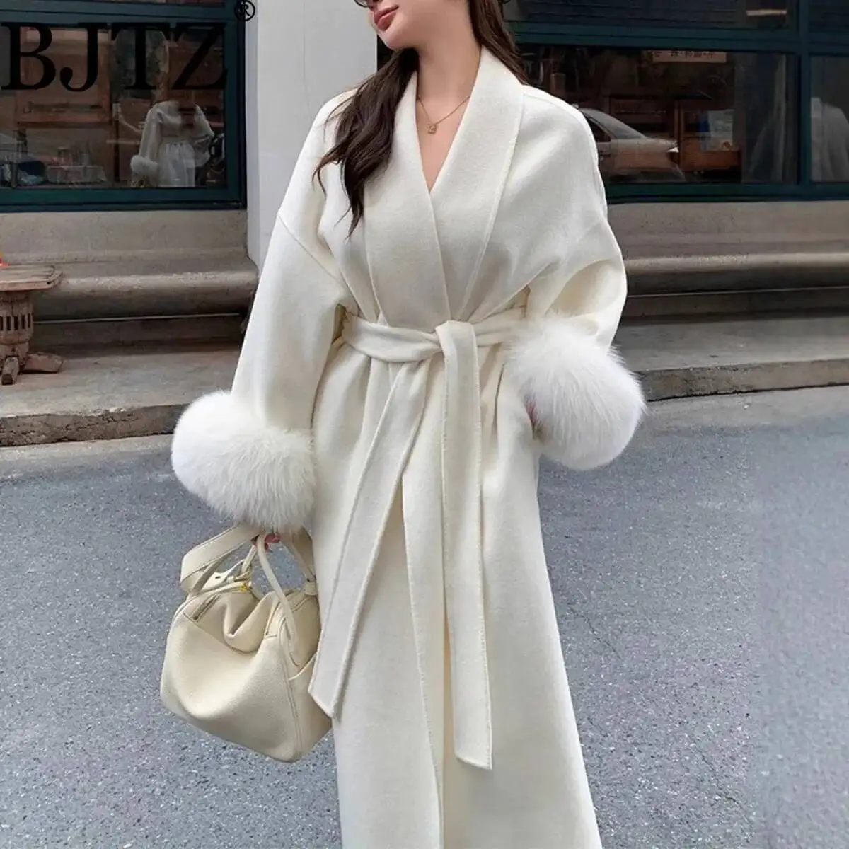 BJTZ Fox Fur Classic Long Double-Sided Pure Wool Coat For Women 2025 New Autumn Winter High-End Woolen Jacket