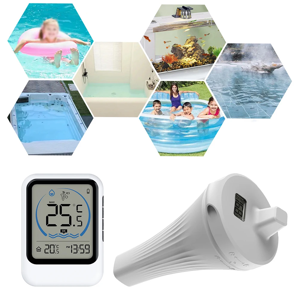 Smart Pool Thermometer IPX7 Waterproof Floating Pool Thermometer Digital Pool Thermometer for Ice Bath Tub Fishbowl Pond Hot Tub