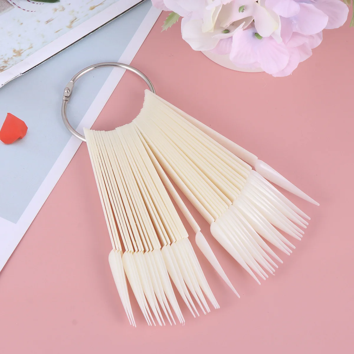 2 juegos de placas de colores para decoración de uñas, tabla de puntas de práctica duradera blanca en forma de abanico, 40 piezas, tableros de abanico para exhibición de esmalte de uñas