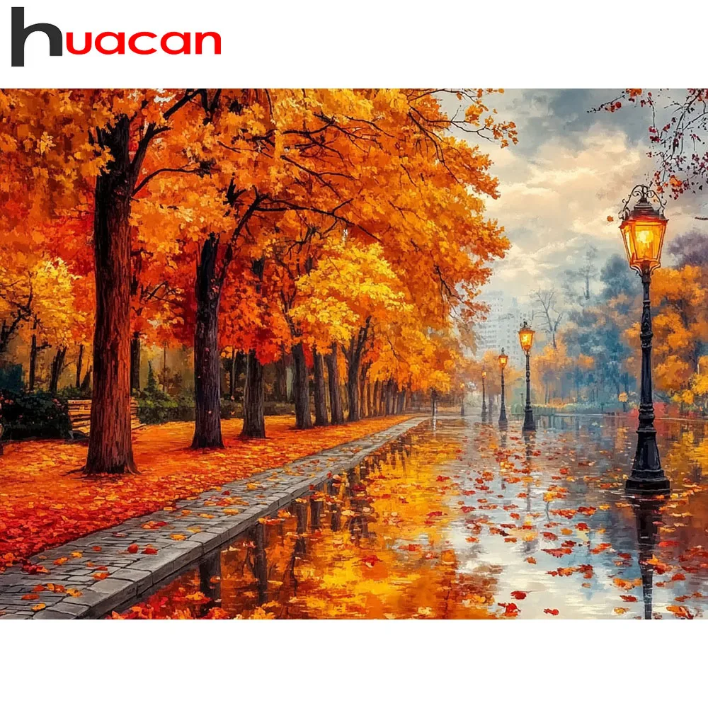 Huacan Herbst-Straßenlandschaft, Diamant-Gemälde, gefallene Blätter, Stickerei, neu, 2026, voller quadratischer runder Bohrer, Diamant-Mosaik