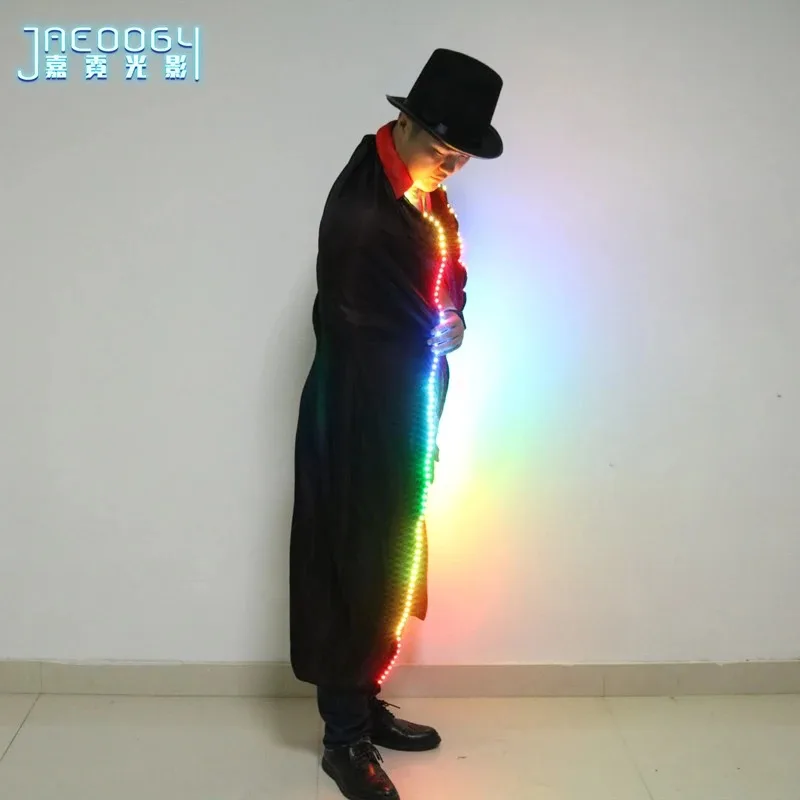 Rainbow LED lights up men\'s clothing, colorful and shiny black cloaks, carnival, carnival attire, role-playing costumes