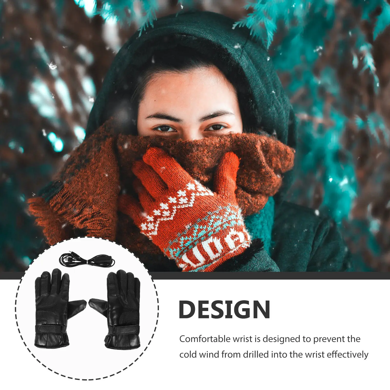 

1 пара зимних перчаток с USB-подогревом, электрические перчатки с подогревом, ветрозащитные, для езды на велосипеде, катания на лыжах, теплые перчатки для зимнего активного отдыха