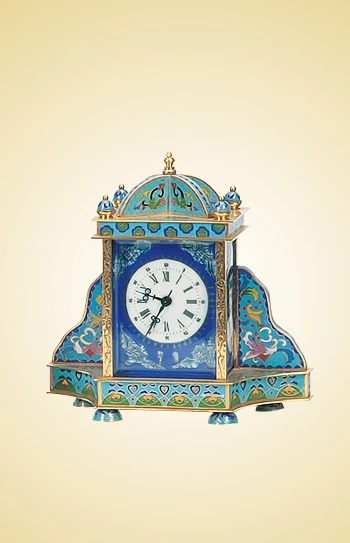 Little Brass Antique Gilt  French  15 Days Mechanical ROCOCO  Floral Chinese Cloisonne Champleve Enamel Travel Table/Desk Clock