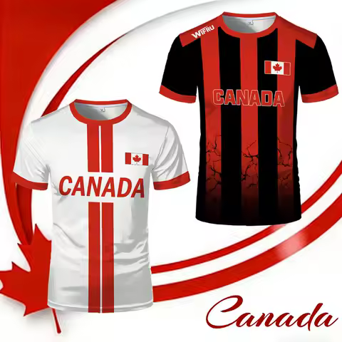2026 New Canada Flag Printed Men's Football Jersey Breathable Outdoor Sports Training Tee Breat... product image