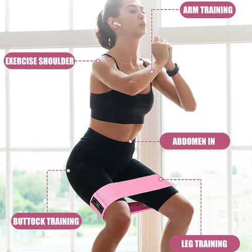 Imagen 2 del producto 1 Juego de bandas elásticas de resistencia para mujer, para Fitness, Yoga, sentadillas y ejercicios de glúteos, incluye tres niveles de resistencia