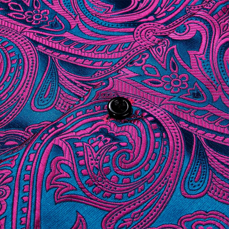 Luxus Silk Mens Shirts Rot Blau Schwarz Grün Lila Gold Weiß Grau Paisley Blume Langarm Regelmäßige Slim Fit Casual blusen