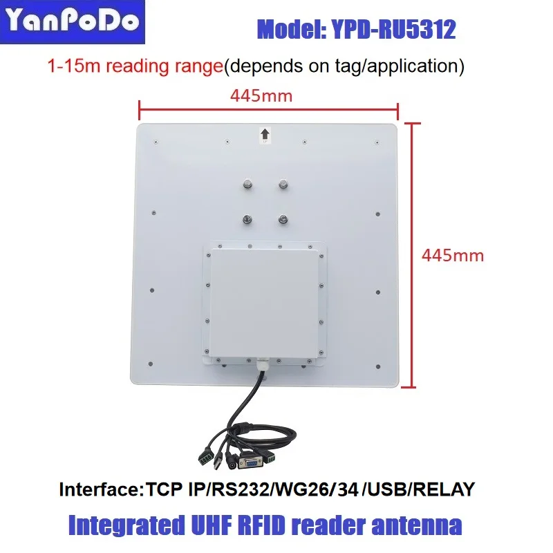 Yanpodo 15m long range uhf rfid reader usb RS232 WG26/34 relay interface built-in 12dbi gain antenna free SDK for car parking