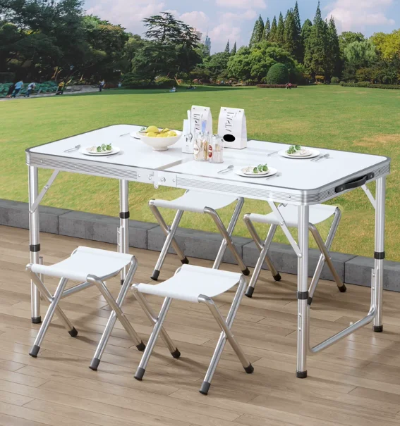 Aluminum Camping Table With Four Stools Folding Outdoor Table and Chair Set