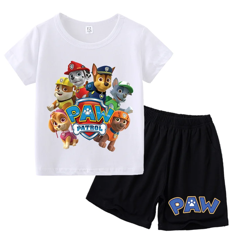 Paw Patrol t-shirt Set Cute Cartoon Anime Chase Skye Character Baby Summer Clothes girocollo allentato manica corta regalo di compleanno