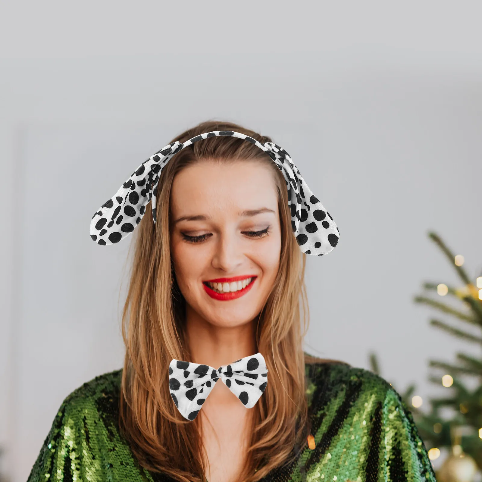 3Pcs Stylish Dog Ear Headband Bow Tie Tail Set Halloween Cosplay Costume for Adults Children Animal Theme Party Masquerade Prop