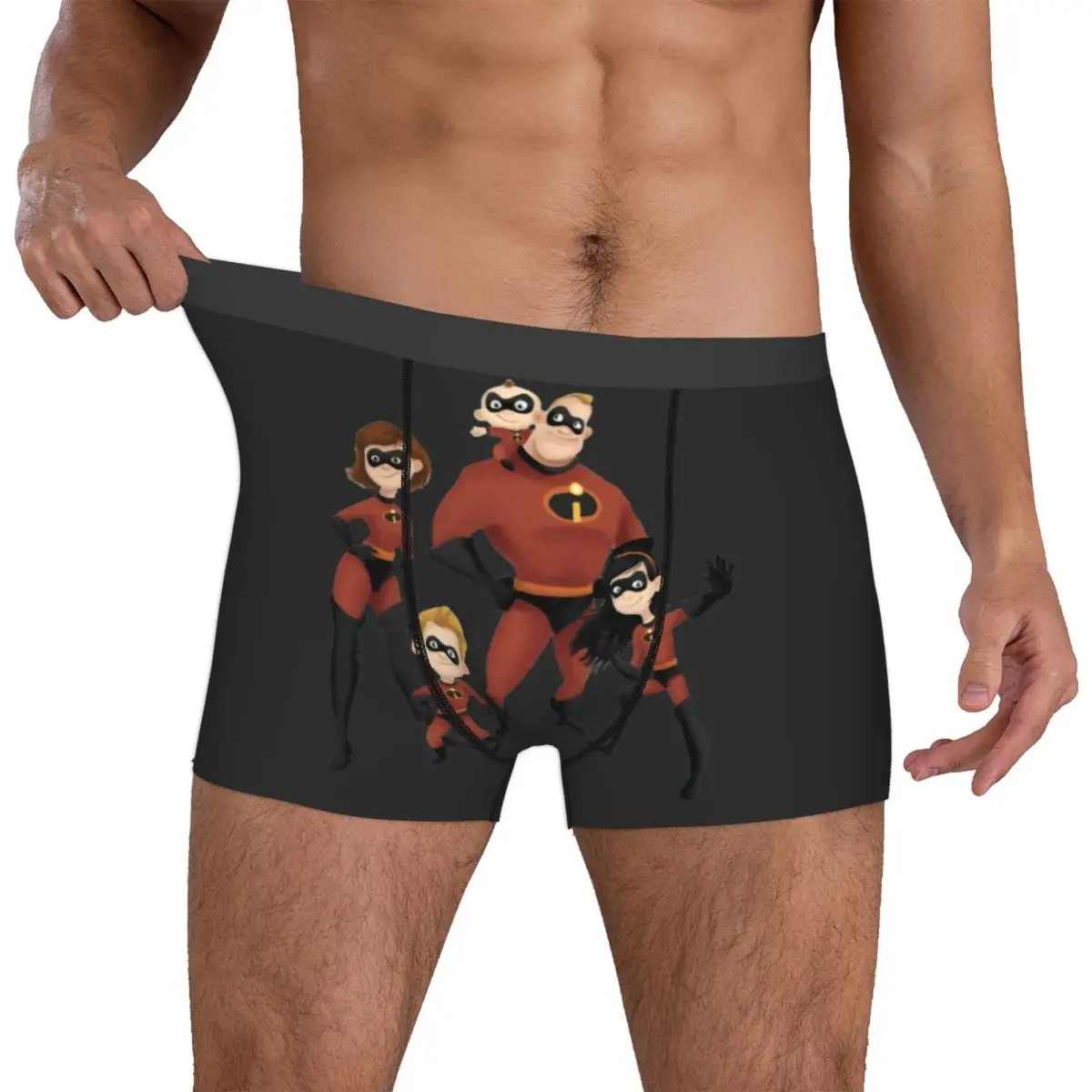 

Мужские трусы-боксеры Custom I-Incredibles: эластичные шорты-трусы с принтом Мистера и Героини Инкредиблс, Вайолет Пэрр