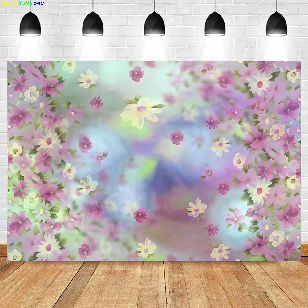 Sfondo floreale con pittura a olio con fiori sfumati astratti per la fotografia Sfondo fotografico per autoritratto a colori per ragazze di compleanno per bambini