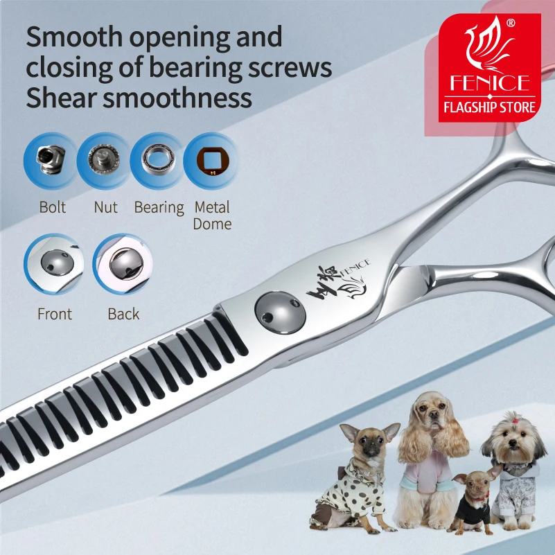 Fenice 3D Gradiente Aço Pet Tesoura, Dog Grooming Chunker, Parafusos de Rolamento, Desbaste 70%, 34 Dentes, VG10, 7