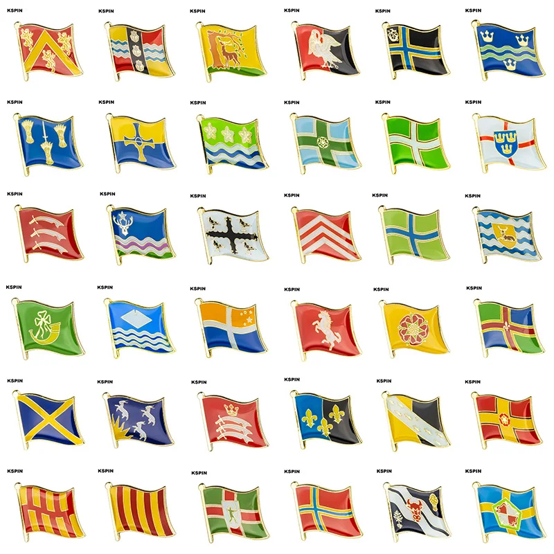 10pcs a lot United Kingdom County Flag Badge Flag Brooch National Flag Lapel Pin International Travel Pins Collections