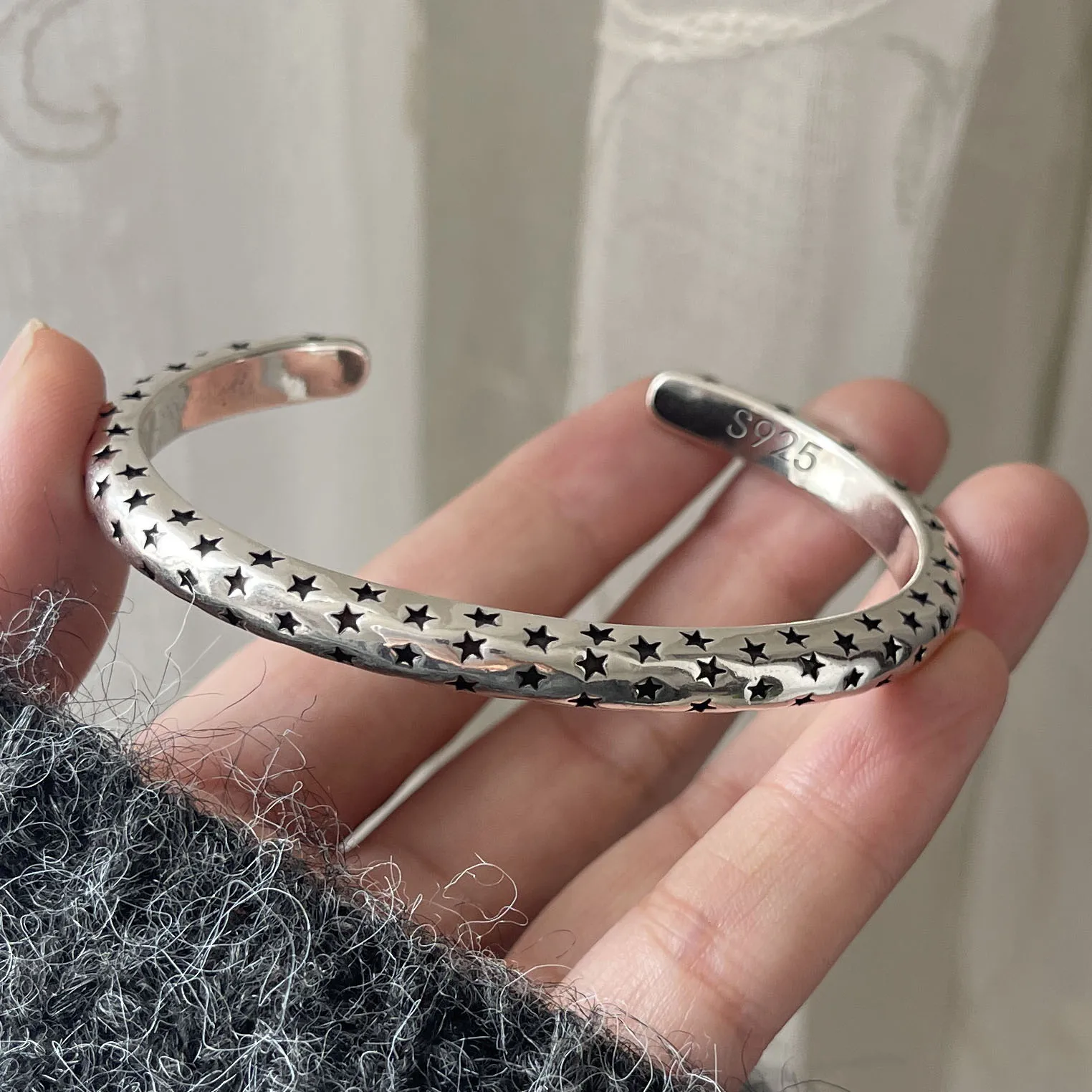 

100% Solid 925 Sterling Silver Retro Bracelet for Women Men Vintage Handmade Black Star Bracelet Birthday Gift