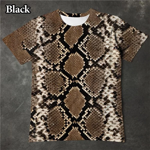 Personality Cool Animal Skin Pattern 3D Printing Tee Shirts Cool Fashion Personality Snakeskin Leopard Print T-shirt