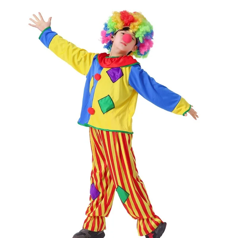 Halloween Patchwork Clown Costume  Merry-andrew Performance Garment Buffoon Funny Outfit for Kids and Adults S-L Funny Party