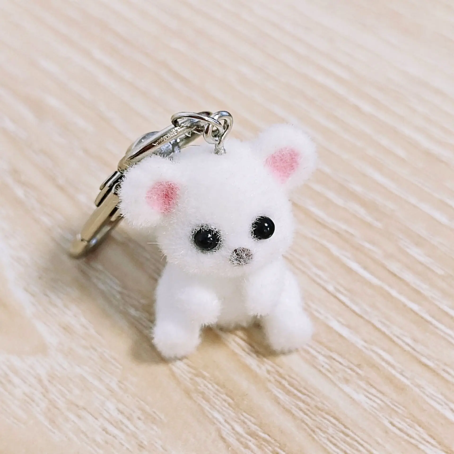DIY 3D Flocked Resin Animal Charms Cute Little Bear and Little Rabbit Couple Bag Pendant Keychain Accessories