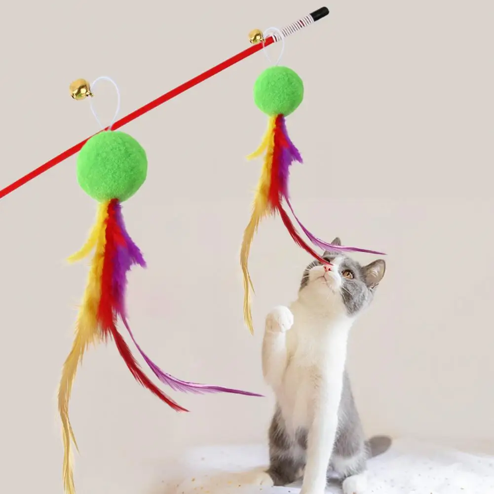 Feather Cat Fishing Toy Plush Ball Playing Toy Pet Teaser Toy Feather Replacement Accessories Cat Supplies