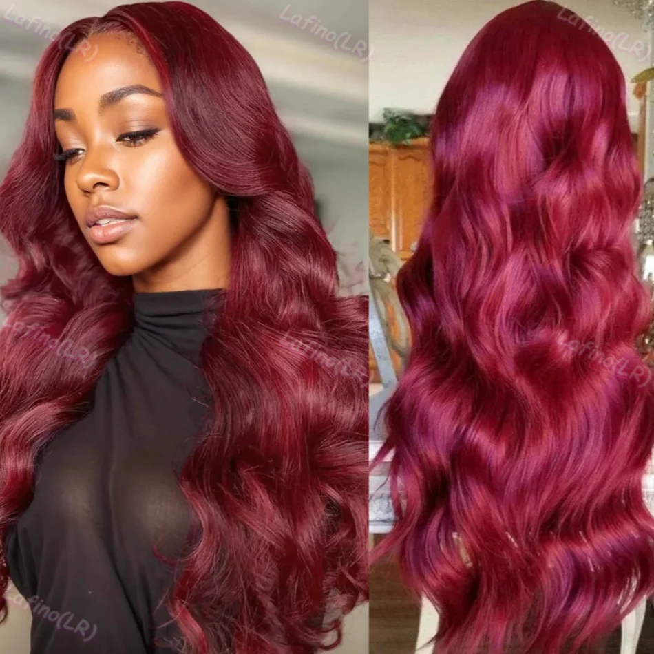 

200 Density 30 40 Inch 99J Burgundy Body Wave 13x6 HD Lace Front Human Hair Wig 13x4 Lace Frontal Red Curly Wigs 100% For Women