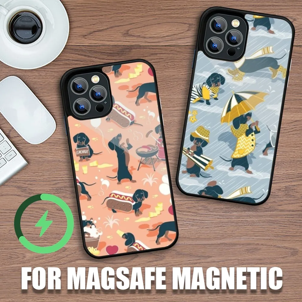 Cartoons Dachshund Bulldog Phone Case For iPhone 11 12 13 14 15 Plus Pro Max Charging Magsafe Magnetic Wireless Cover