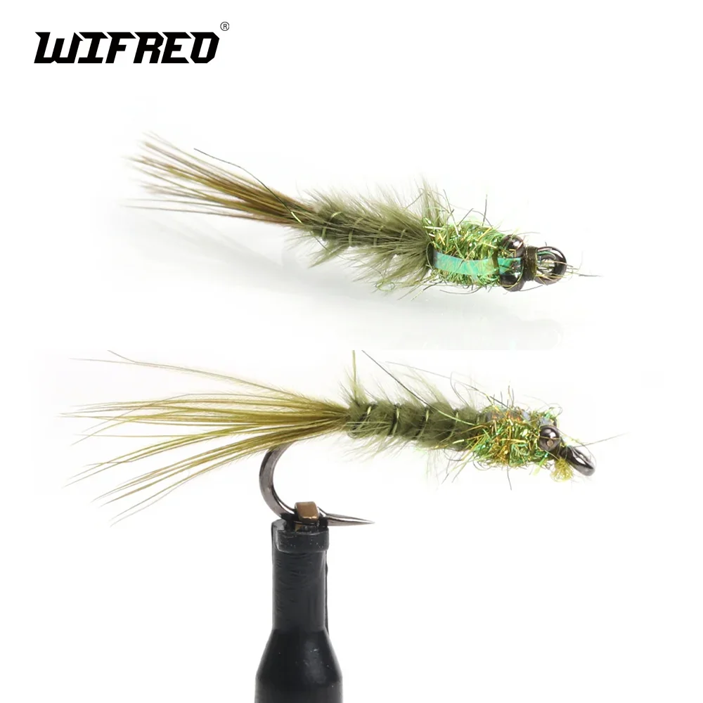 

Wifreo 6pcs Olive Damselfly Nymphs Chainbead Eye Marabou Body Flash Tinsel Back Fishing Flies Trout Fishing Lures Baits #12