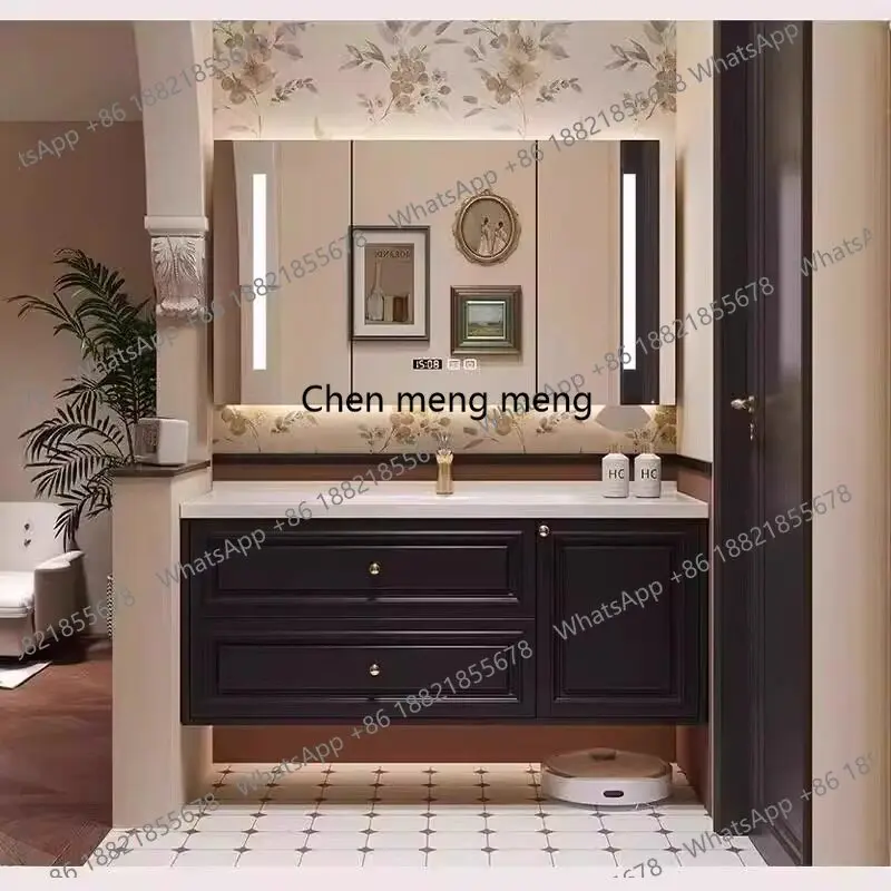 

French vintage style bathroom cabinet, ceramic integrated basin, bathroom, solid wood washbasin, washbasin, bathroom cabinet