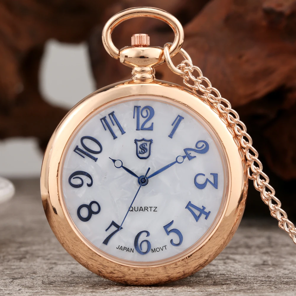 

Open Face Blue Arabic Numeral Display Japan Quartz Movement Sweater Chain Pocket Watch Chic Rose Gold/Gold/Silver Pendant Clock