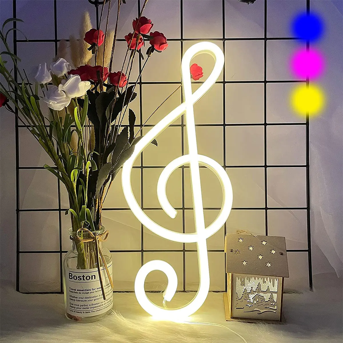 Powered Colorful Neon Lamp LED Music Note Neon Light  Wall Mounted Music Note Nightlight Table Light Home Decor