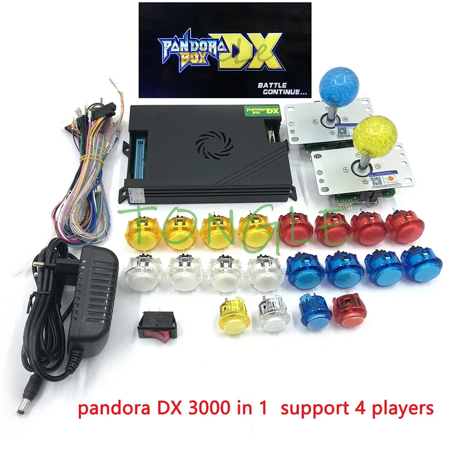 

2 Player Original Pandora Box DX 3000 IN 1 SANWA Joystick,Chrome LED Push Button for DIY Arcade Machine Home Cabinet with Manual