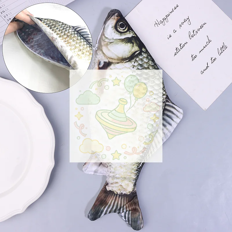 Crucian Carp Pen Bag Realistic Fish Shape Make-up Pouch Pen Pencil Case With Zipper Back To School Pencil Pouch Pencil Bag