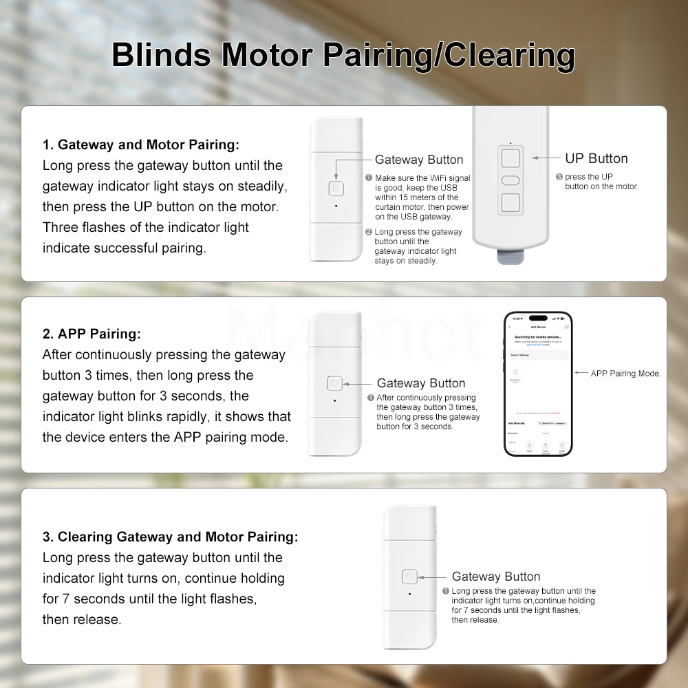 MANHOT Low-power WiFi Smart Blinds Motor Motorized Chain Roller Blind Shade Shutter Drive Curtain Motor Work With Tuya Alexa view 6