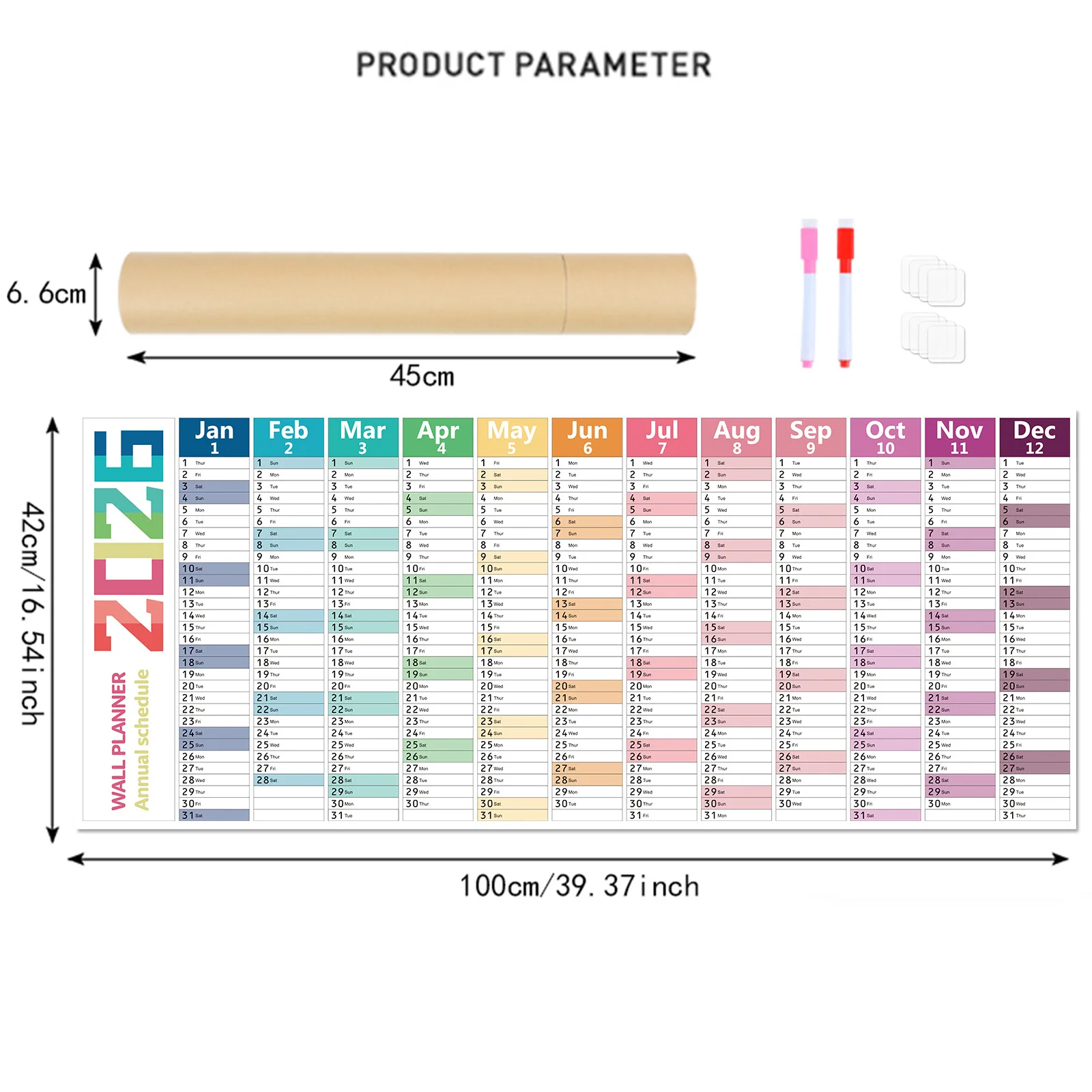 الطبعة الإنجليزية التقويم مخطط الجدول اليومي الحساس للوقت 2026 تقويم الحائط الملونة ملصق التقويم لمهمة المكتب يوميا