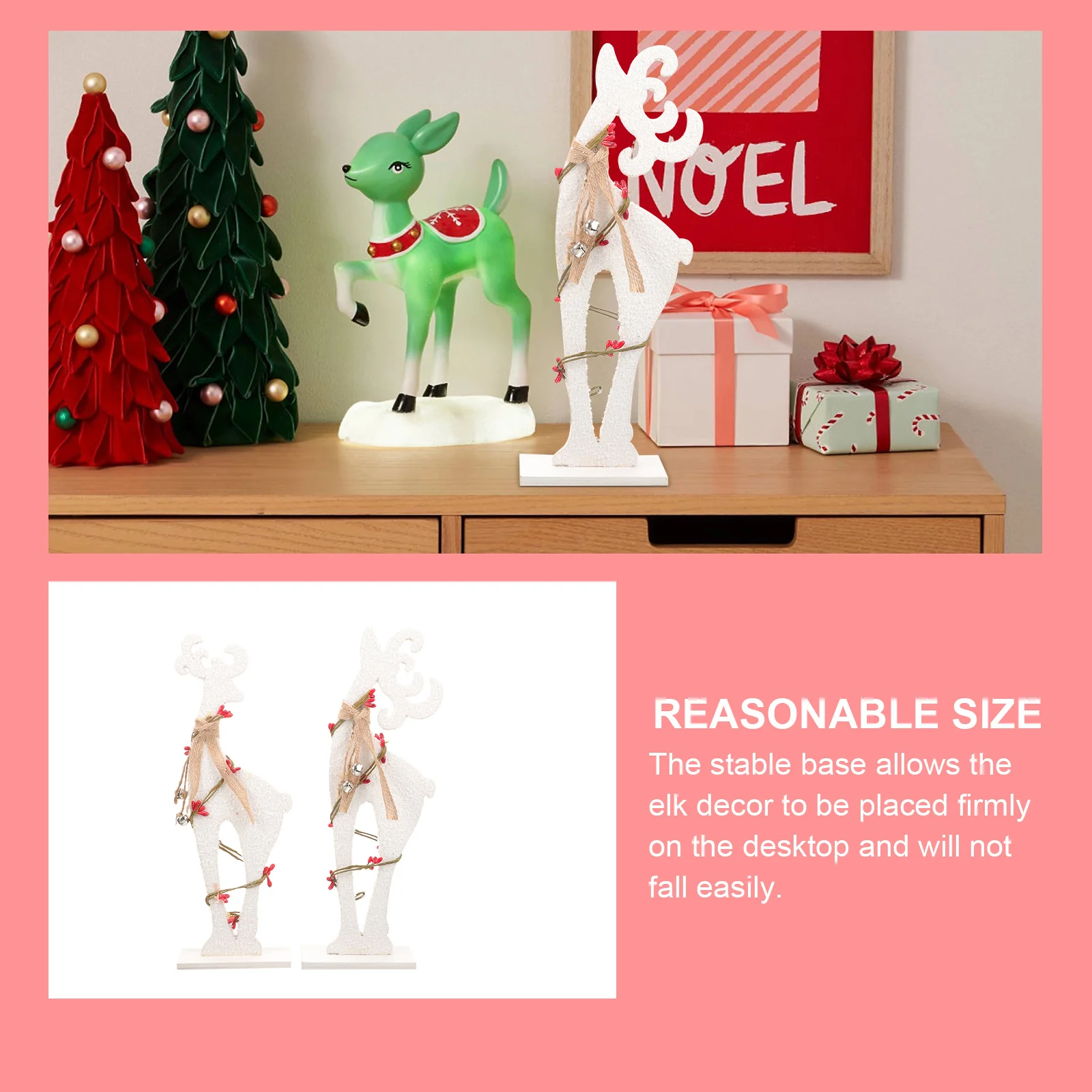 

2Pcs Christmas Table Elk Ornament Exquisite Appearance Wooden Reindeer Festival Decor Gift Idea Christmas Deer