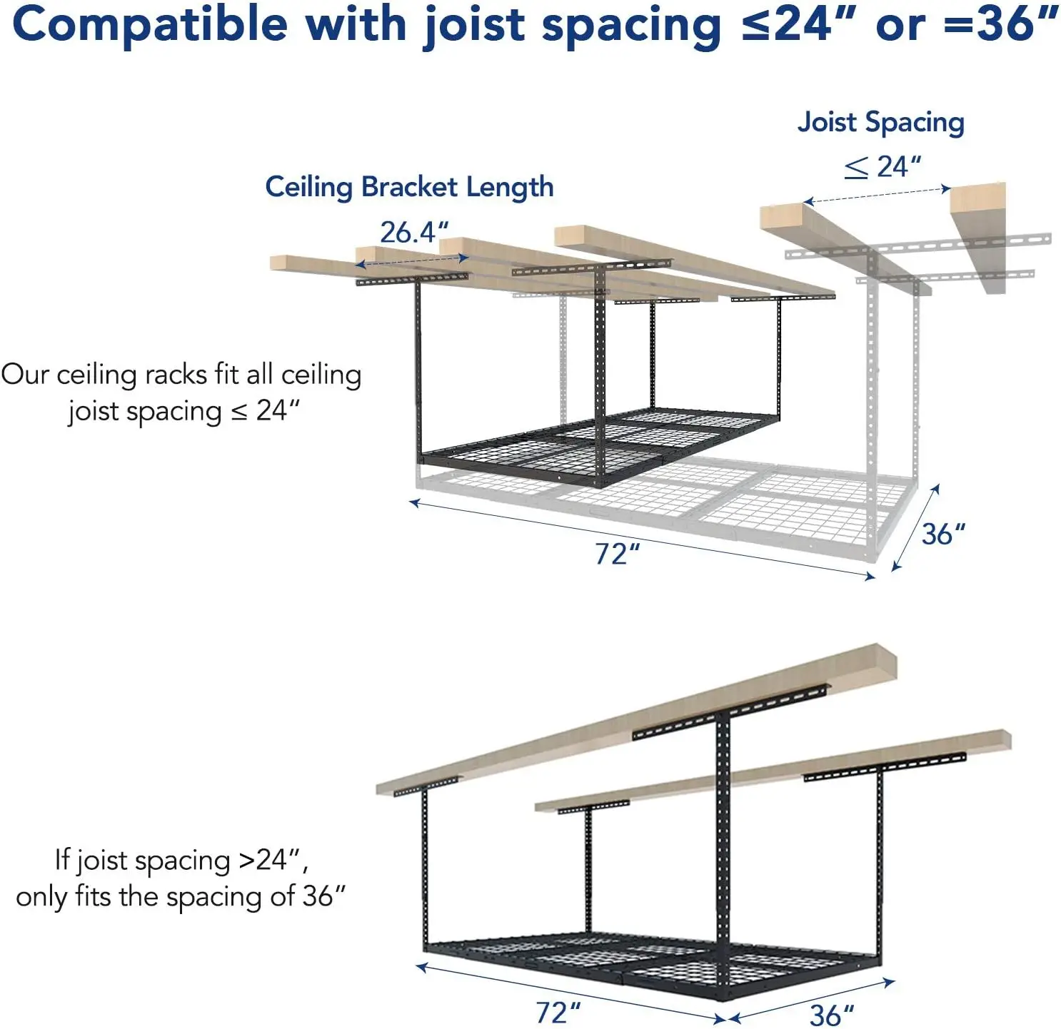 FLEXIMOUNTS 2 Pack 3x6 Overhead Garage Storage Adjustable Ceiling Storage Rack 72" Length x 36" Width x 40" Height (Black)