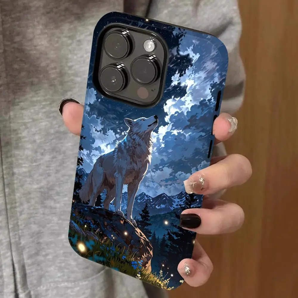 

wolf night Phone Case Double-layered 2-in-1 Film Case For IPhone 16 15 Promax 14 13 Pro 12 11 plus Samsung S25 24 23 Covers