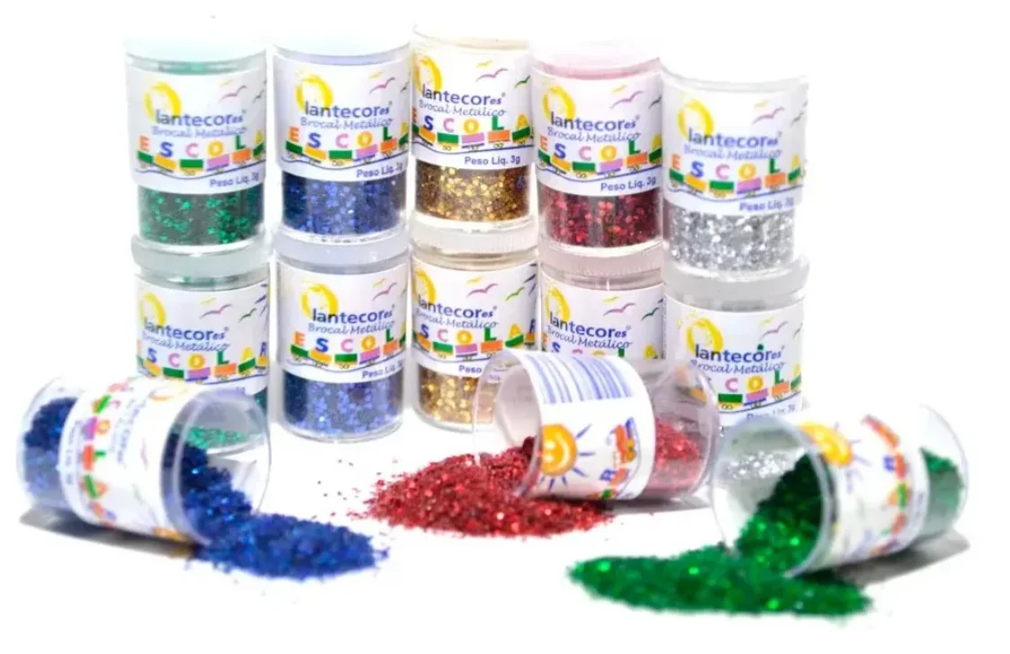 Glitter Escolar 3g PACOTE 12 Potes Variados Lantecor Brinquedo De Empilhamento E Separação Para Crianças