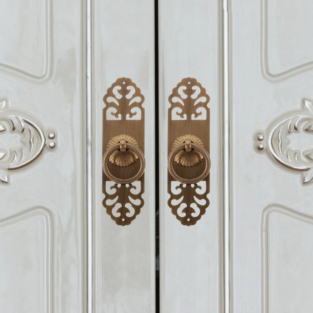 2Pcs Vintage Brass Cabinet Handles Retro Pulls for Wardrobe Drawer Bookcase Dresser Rustic Brass Hardware Kitchen Bedroom Study