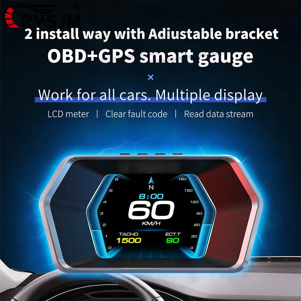 

Автомобильный проекционный дисплей P17 (HUD) с OBD+GPS, бортовой компьютер, автомобильная электроника: напряжение, давление масла, давление наддува, температура воды/масла с сигнализацией