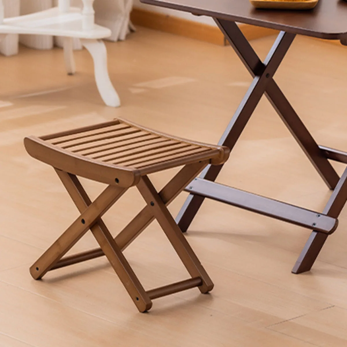 مقعد استحمام محمول قابل للطي من الخيزران - مقعد حمام قابل للطي على طراز السبا للاستحمام والحلاقة واستخدام الساونا، تصميم من الخيزران الطبيعي #3