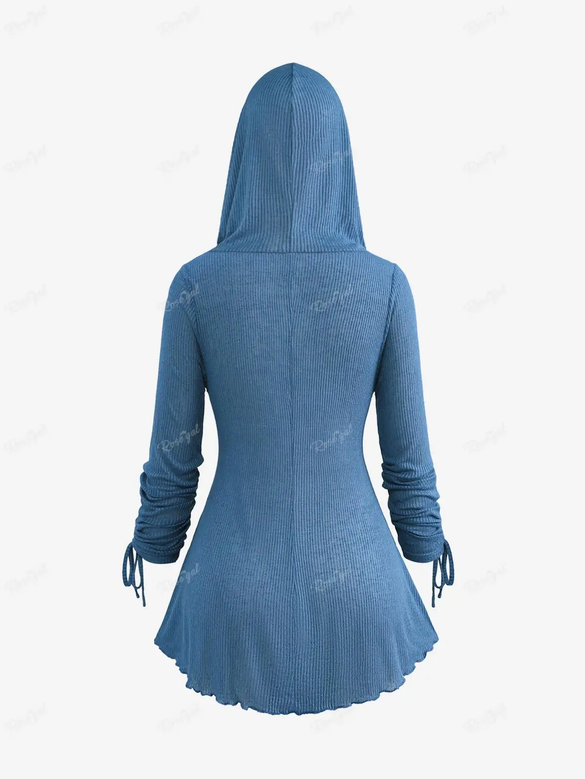 ROSEGAL Plus Size Women\'s Hooded Sweaters Ruffle Pullovers Blue Lace Up Cinched Long Sleeves Handkerchief Sweater Thin Tops 4XL