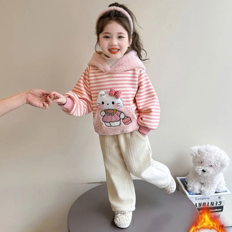 

Kawaii Hello Kitty Sanrio Children Cute Cartoon Comfortable Warm Hoodie Fleece Sportswear Blouse Christmas Gifts for Kids
