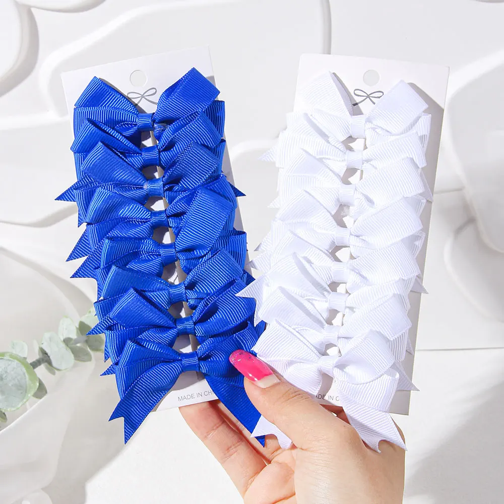 

2/4/6PCS Blue White Ribbon Bow Girl Hair Clip Cute Fashionable Solid Hairgripe Boutique Baby Hair Accessories Wholesale Bow Gift