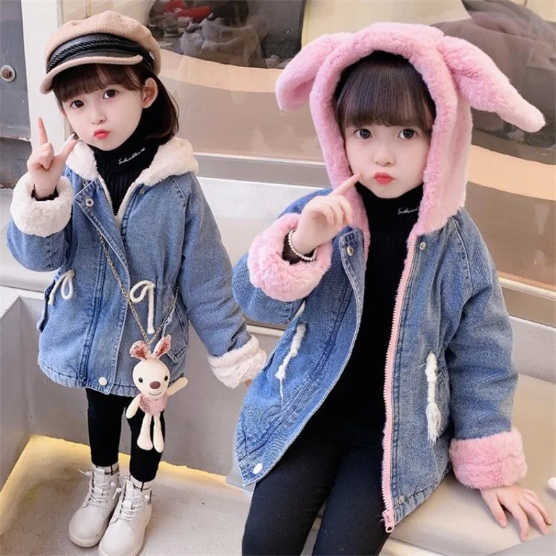 Girls Coat Jacket Cotton Outwear Windproof 2022 Beauty Warm Thicken Velvet Winter Children\'s Clothing