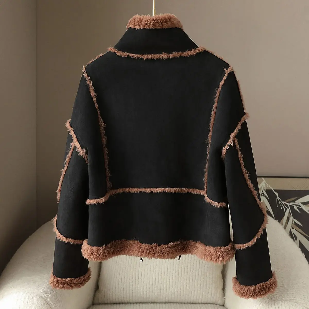 2025 Autumn/winter New High Quality Fur Coat Women's 100% Wool Granular Stand Up Collar Look Slimming Top