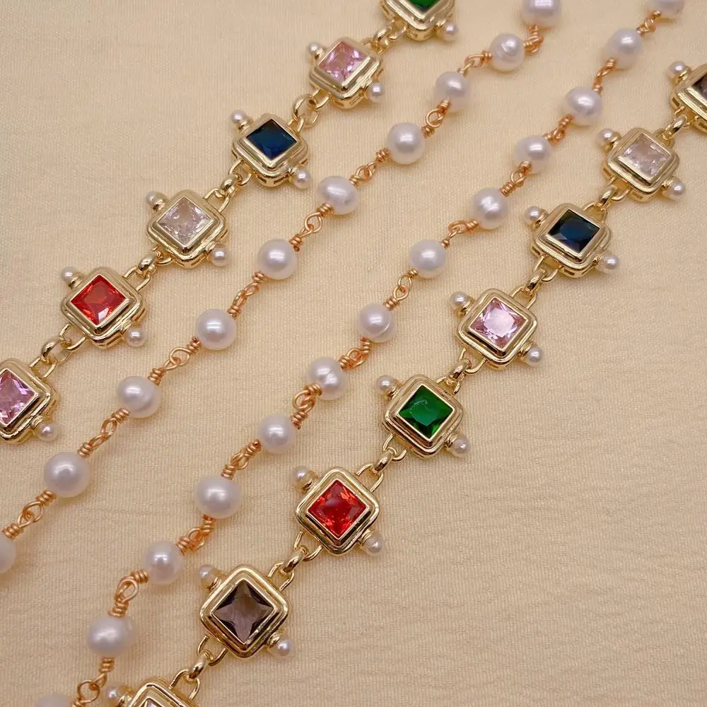 Y·YING  White Pearl Cubic Zirconia Chain Necklace Charm Coin Pearl Crucifix Pendant